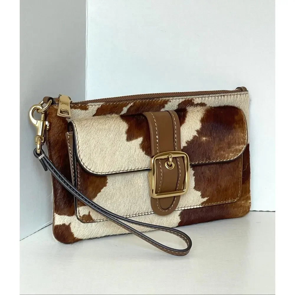 Coach Ashton Wristlet Haircalf Cow Print Leather Clutch CDY07  C